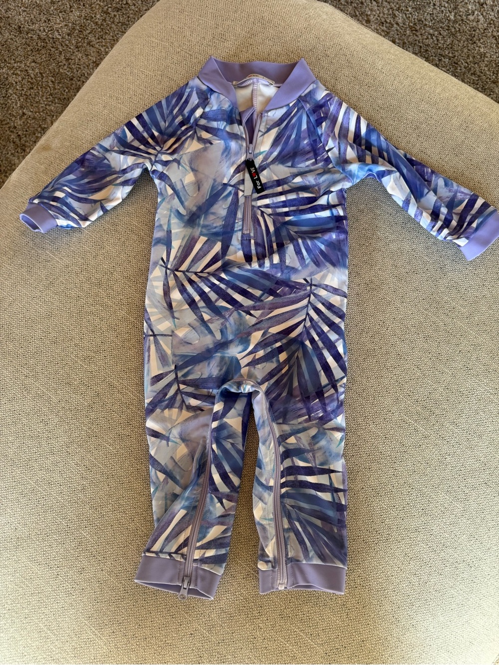 Purple Palm-Print Kids One-Piece Sunsuit